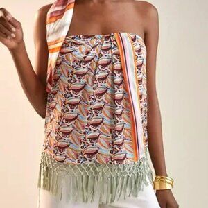 Anthropologie Fringe-Scarf Tube Top Boho Gypsy Festival